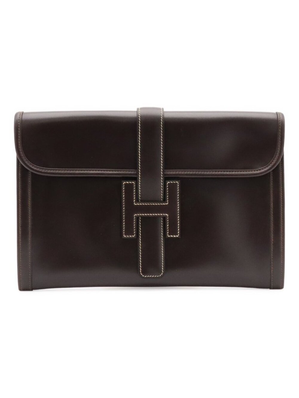 Hermes Jige PM Clutch Business Leather Dark Brown